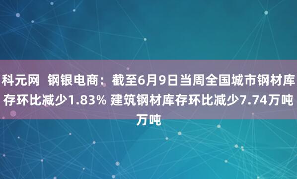 科元网  钢银电商：截至6月9日当周全国城市钢材库存环比减少1.83% 建筑钢材库存环比减少7.74万吨
